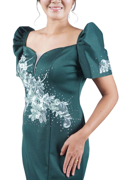 Green Premium Mestiza Filipiniana Long Gown - Divina JN35