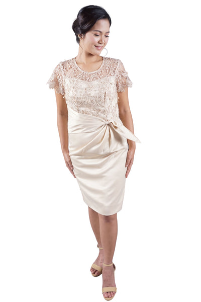 Women's Lace Beige Premium Barong Midi Dress - Romina - JV25