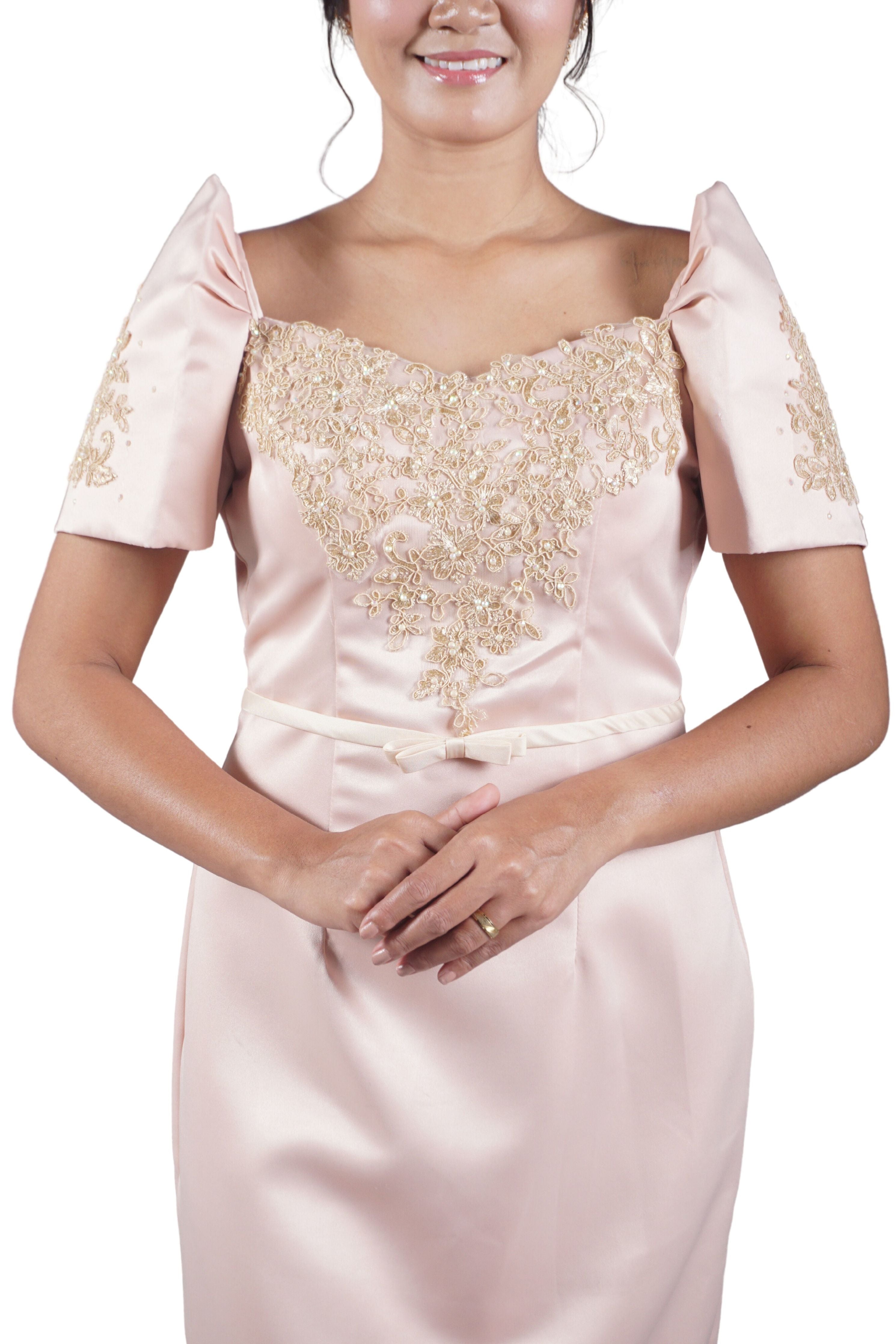 satin dress philippines elegant shoulder satin formal dress puff sleeves