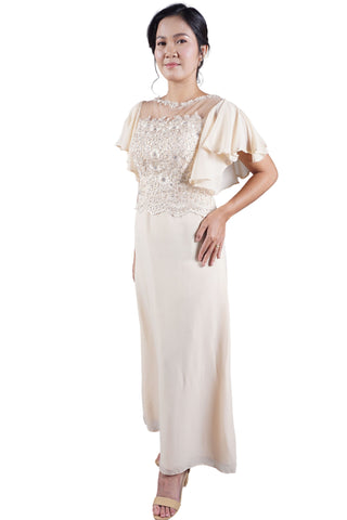 Neoprene Silver Filipiniana Full Studded Lace Long Gown - Bea MR48 For Sale  – Barong World