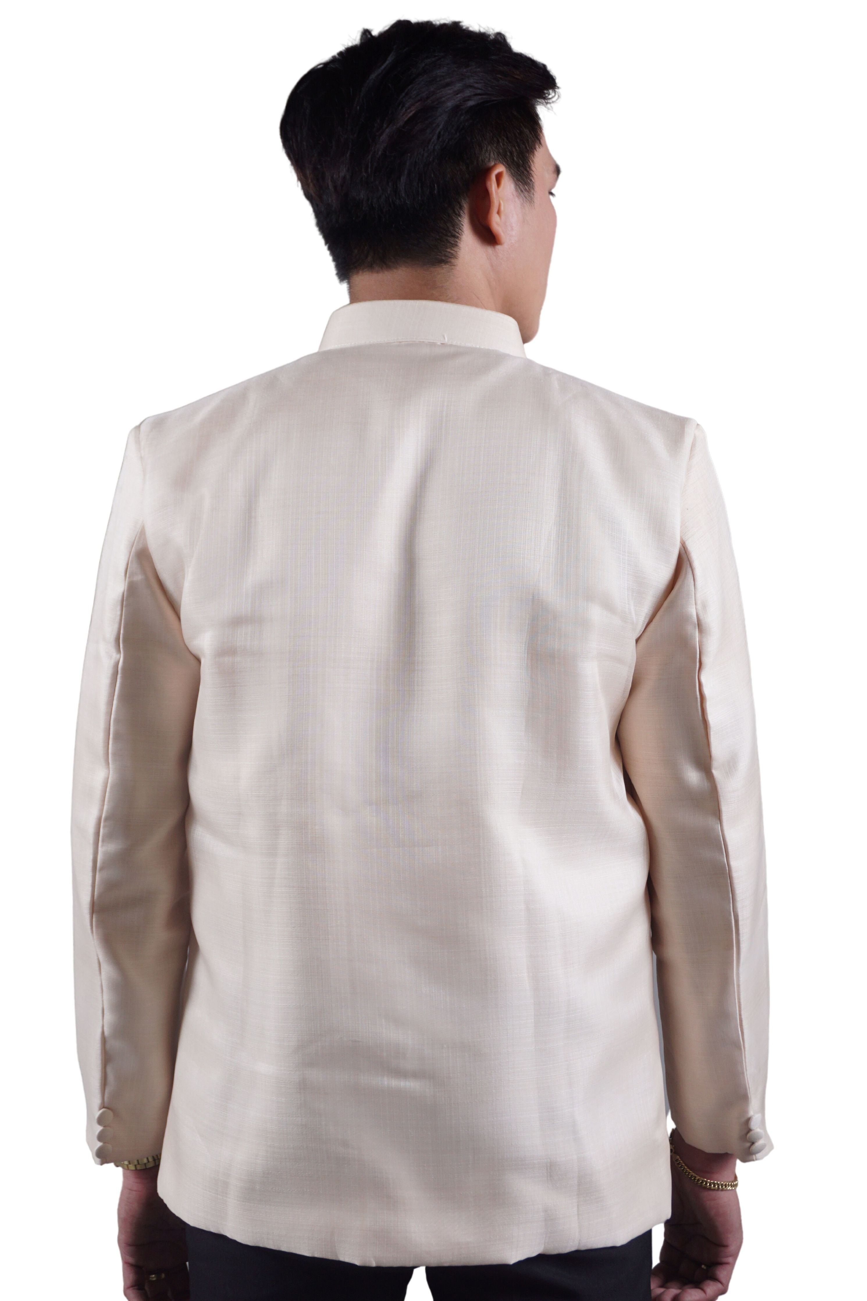 Beige Satin Cocoon Barong Coat Back Details