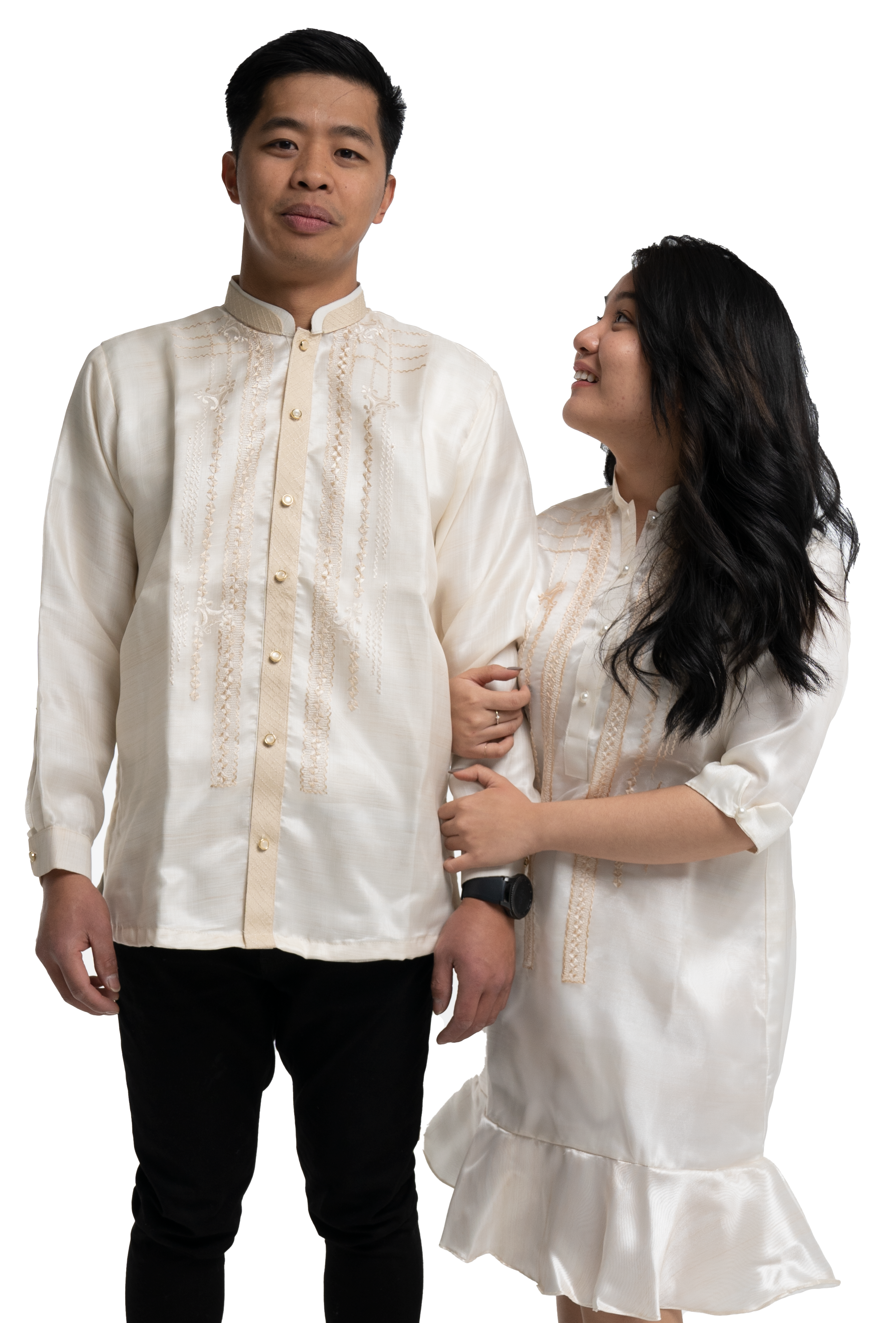 Couples Set White Classic Organza Barong and Organza Sexy Barong Dress
