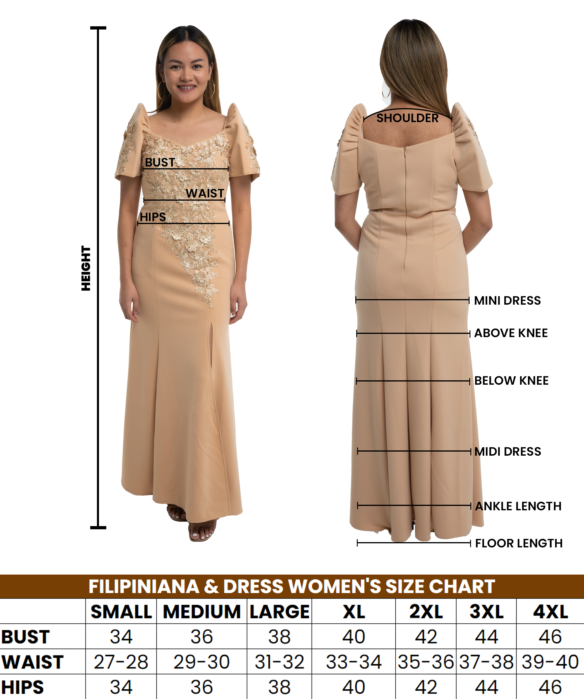 Women's Filipiniana Size Chart