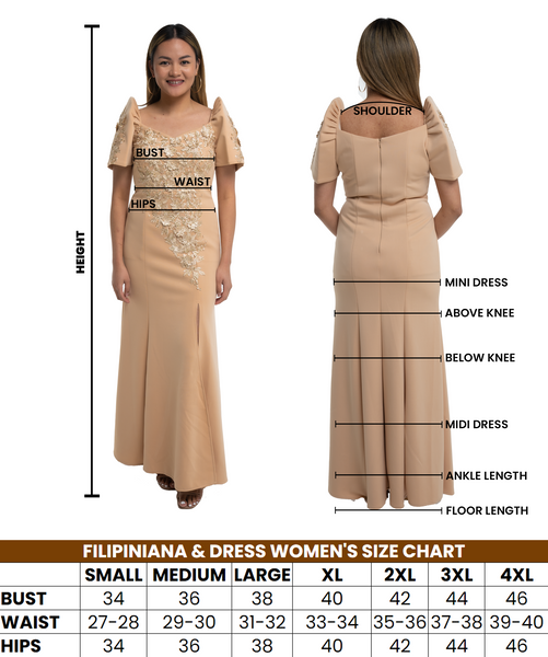 Women's Duchess Beige Premium Modern Mestiza Filipiniana Dress - Mara - ML702