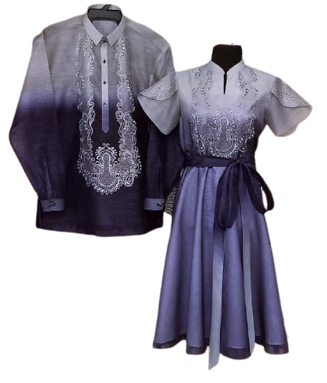 Navy Blue Organza Barong Tagalog Couple Set