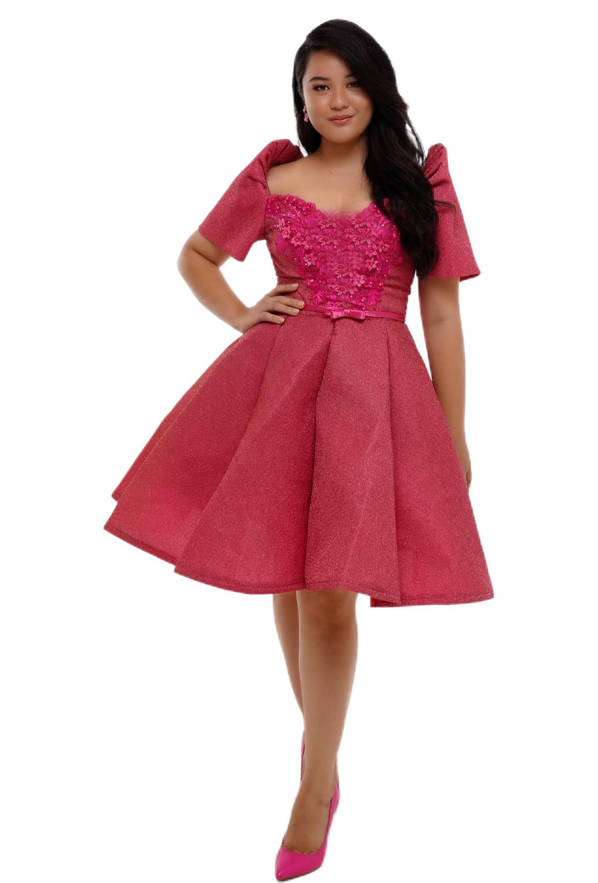 Glitter Pink Cocktail Filipiniana Dress - Amelia - MR741 Glitter Pink Cocktail Filipiniana Dress - Amelia - MR741