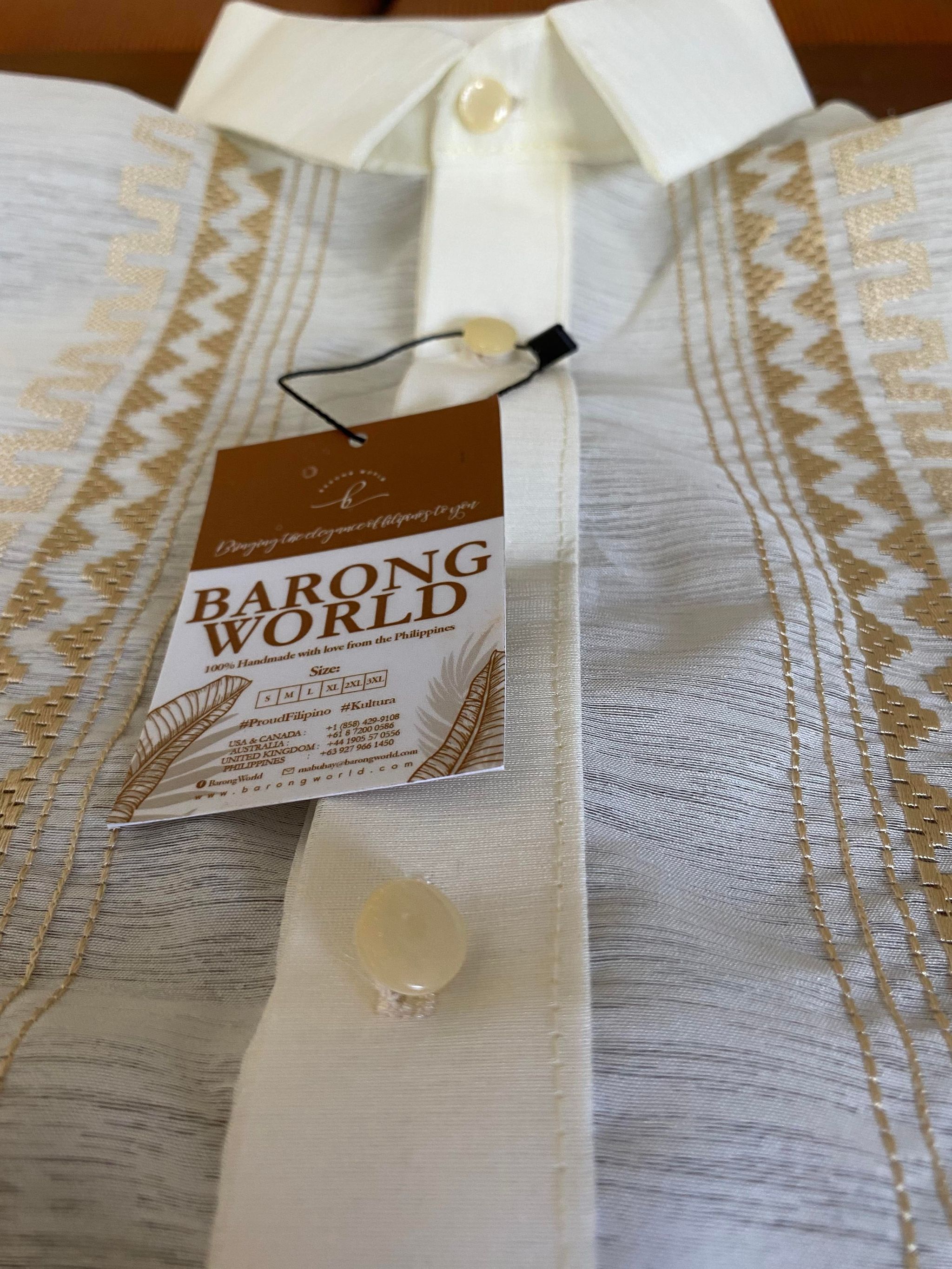 Details of Barong Tagalog Jusilyn with Golden Embroidery
