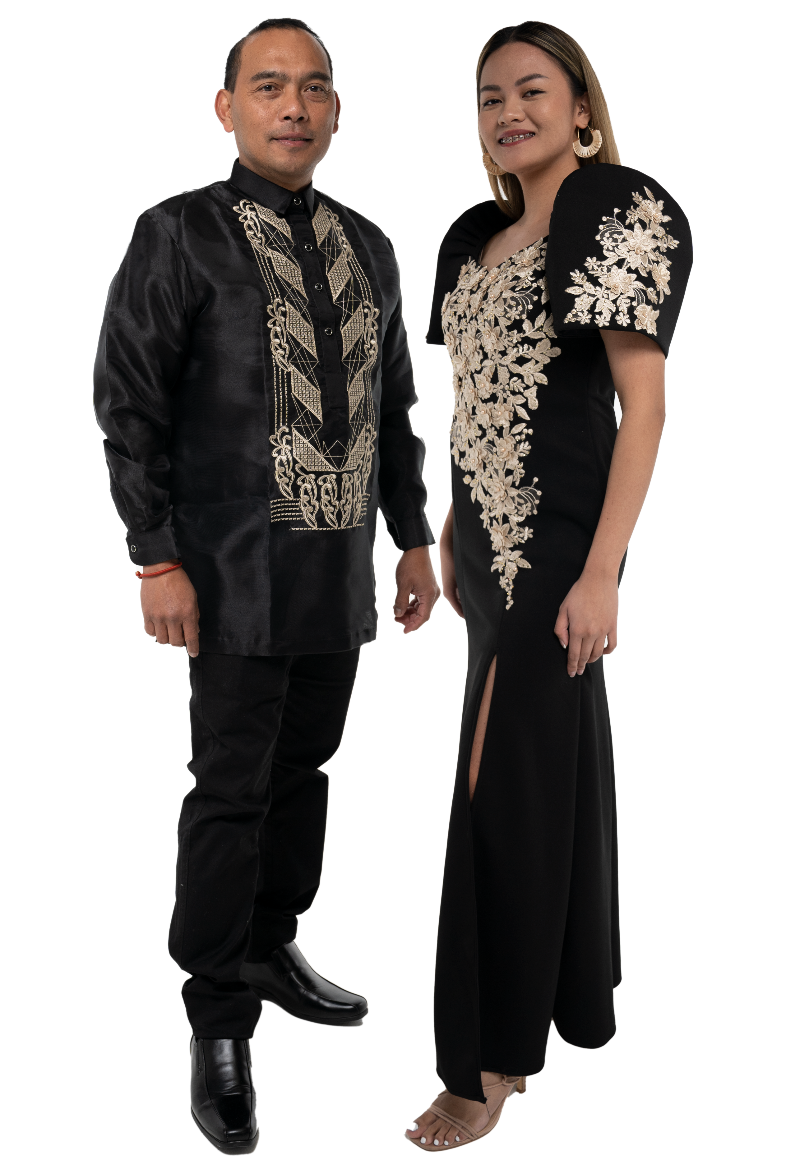 Couples Set Black Elegant Jusilyn Barong  and Neoprene Filipiniana