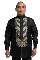 Men's Organza Black with Golden Embroidery Barong Tagalog - Francisco - JS83