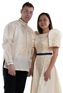 Beige Barong and Filipiniana Couple Set