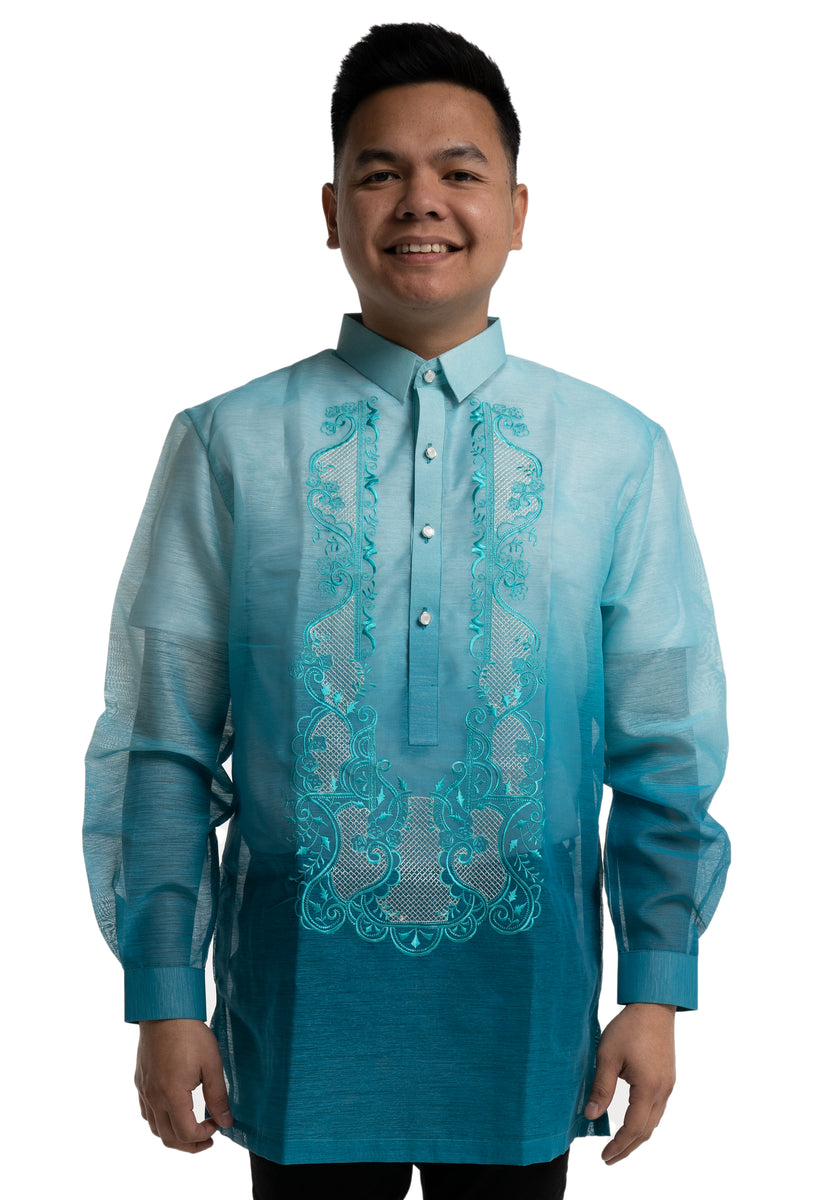 Men's Cocoon Aqua Blue Barong Tagalog - CJ - MR637 – Barong World