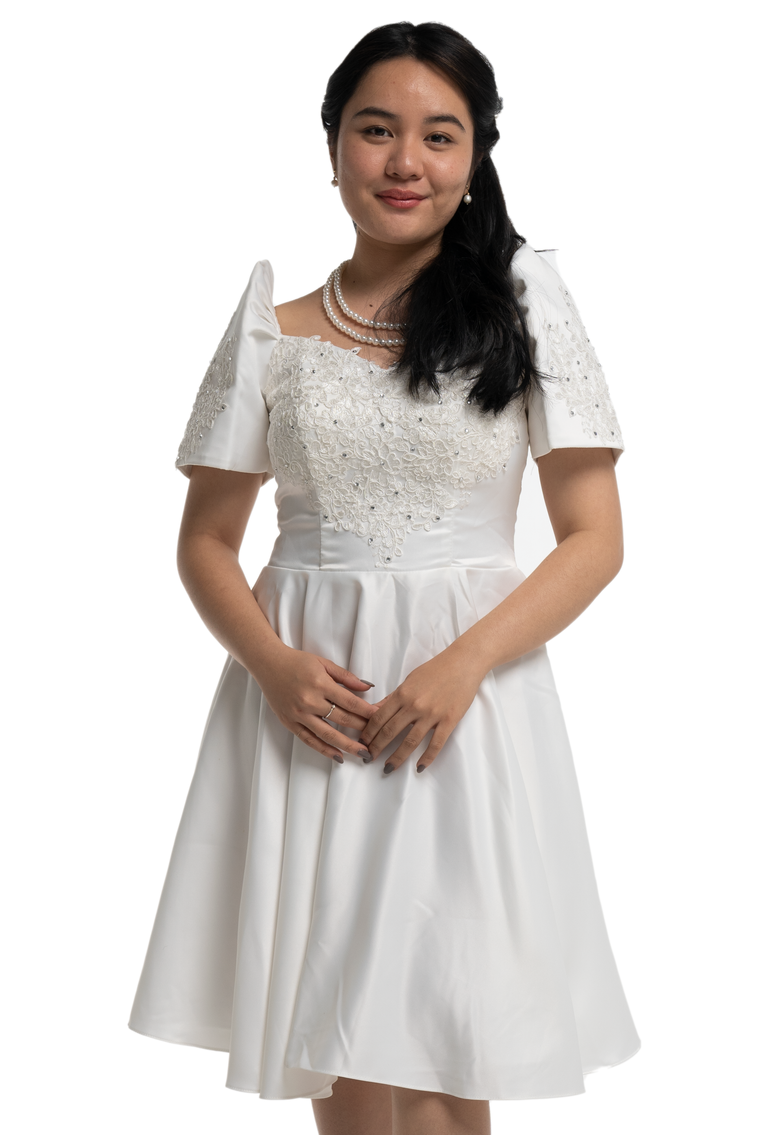 Duchess White Modern Filipiniana Midi Dress - Sandra - MR512 Barong World Duchess White Modern Filipiniana Midi Dress - Sandra - MR512 Barong World