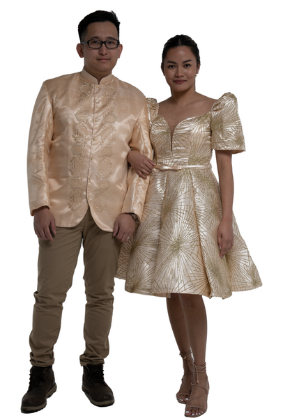 Gold Barong and Filipiniana Couple Set