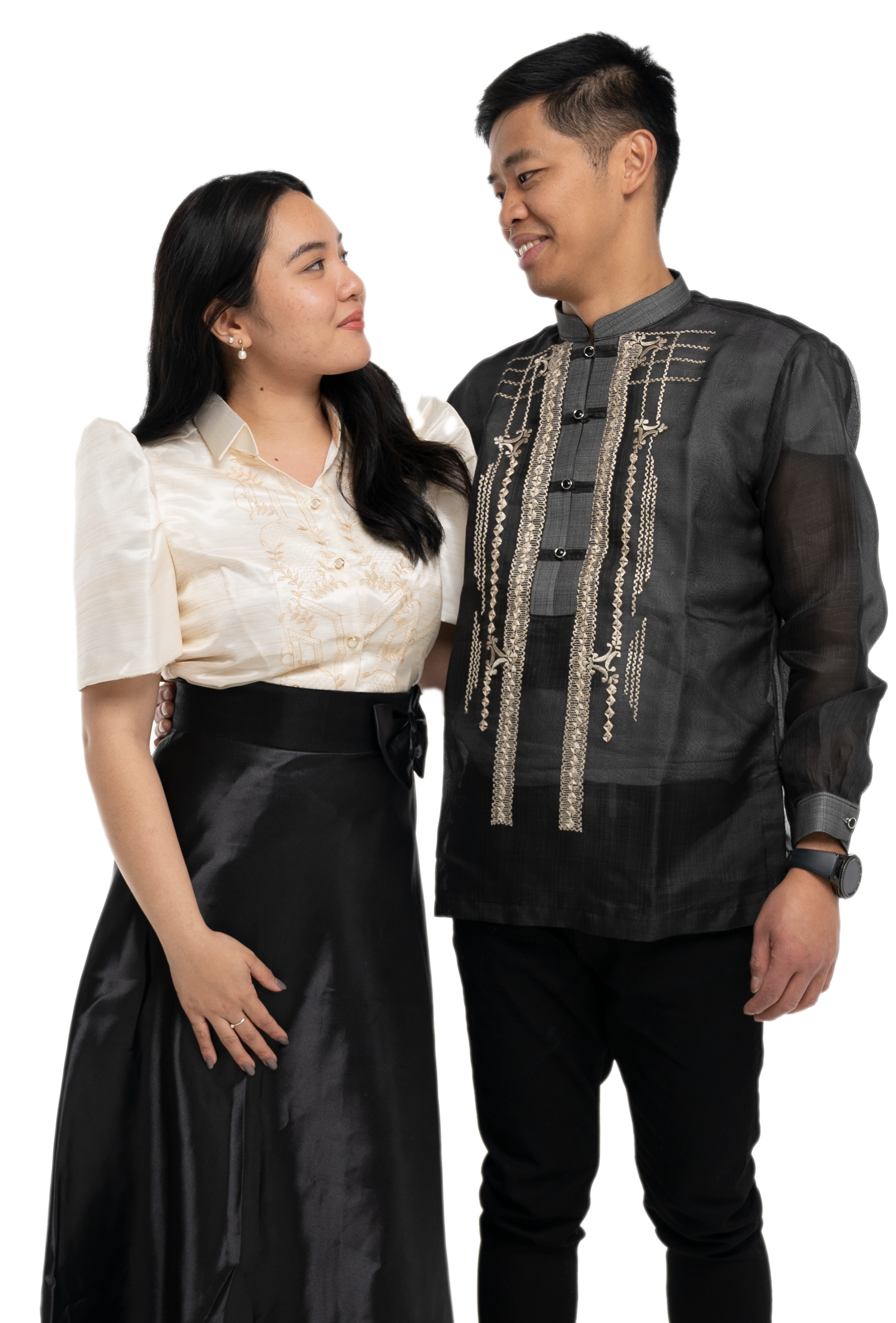 Couples Set Cultural Black Cocoon Barong and Organza Top and Duchess Skirt 