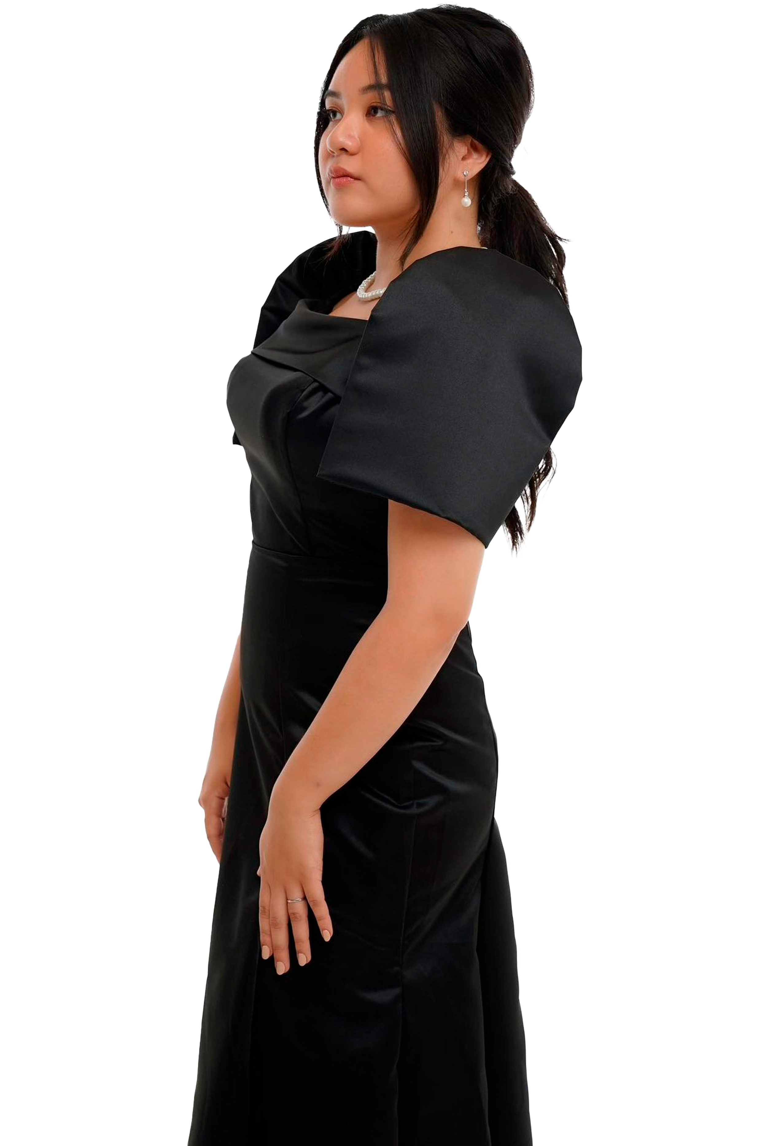 Black Modern Duchess Satin Filipiniana Long Dress 