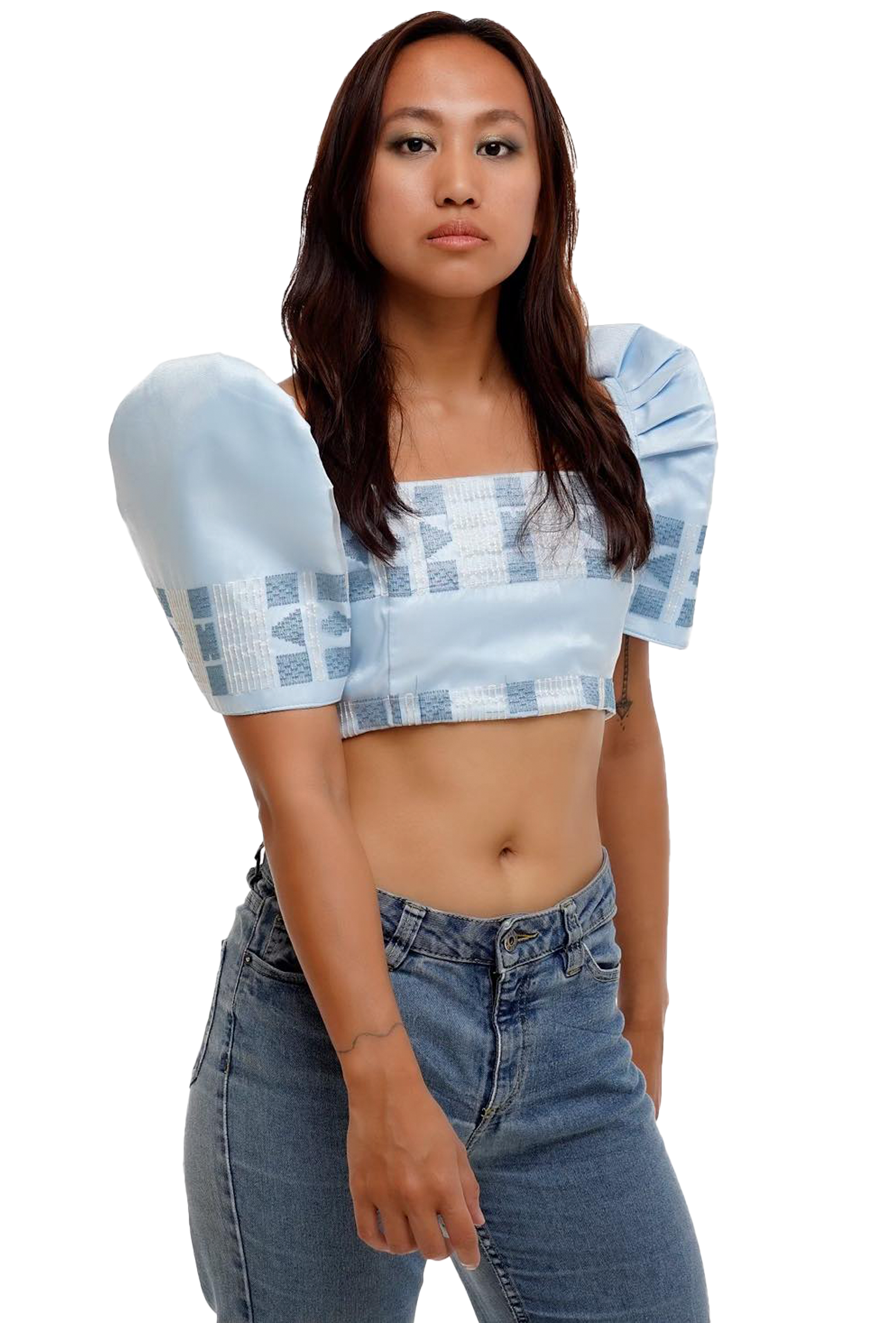 Blue Modern Filipiniana Crop Top