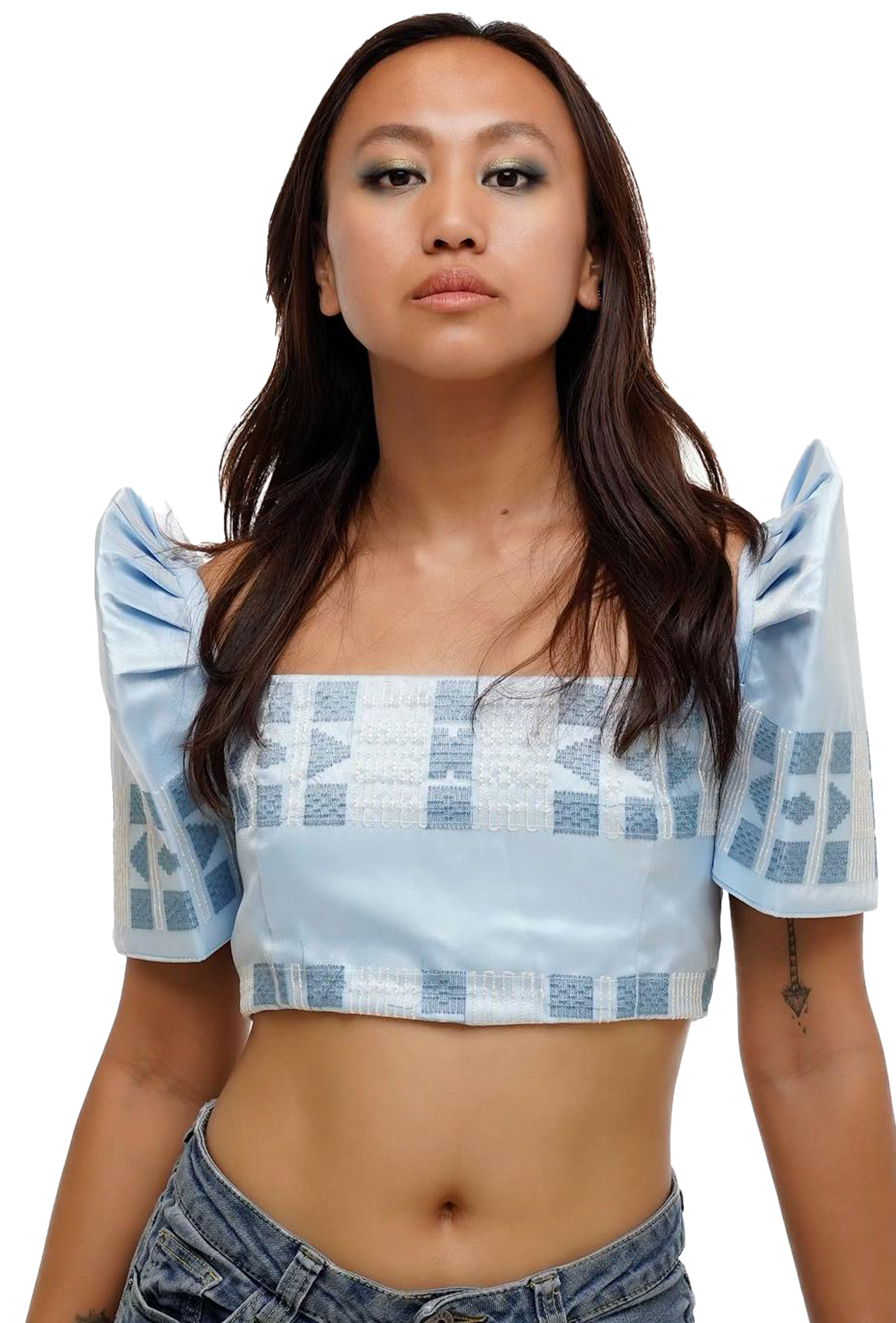Premium Duchess Light Blue Modern Filipiniana Crop Top