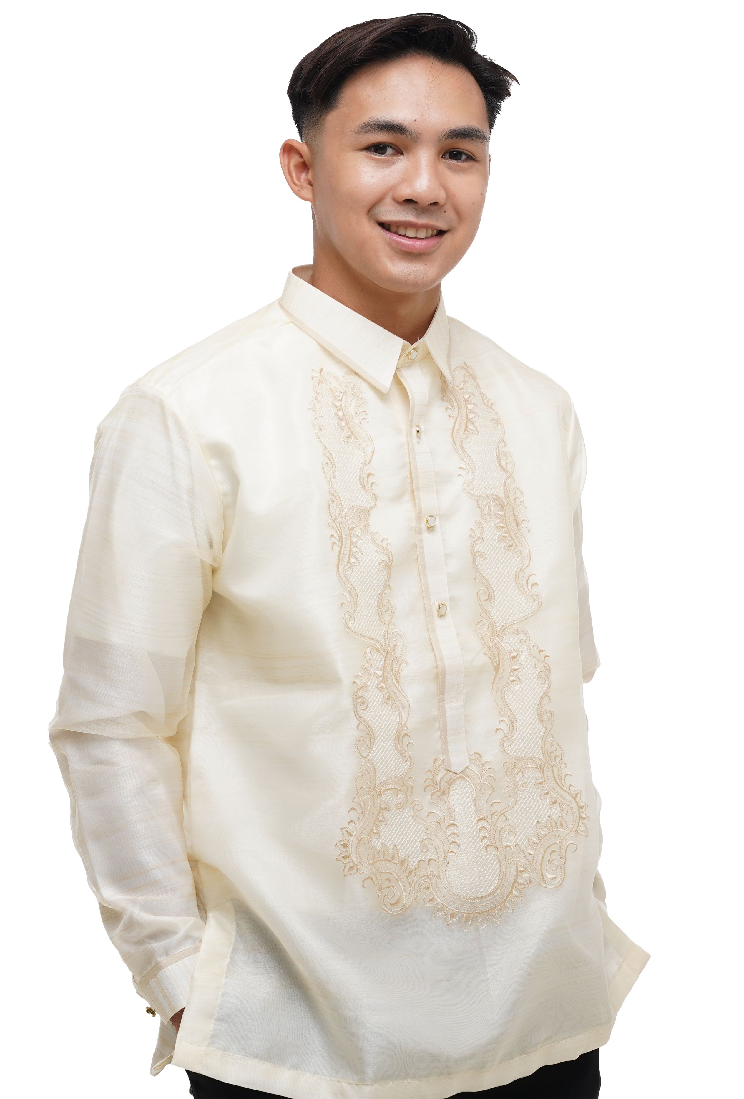 Organza Beige Regular Collar Barong Tagalog