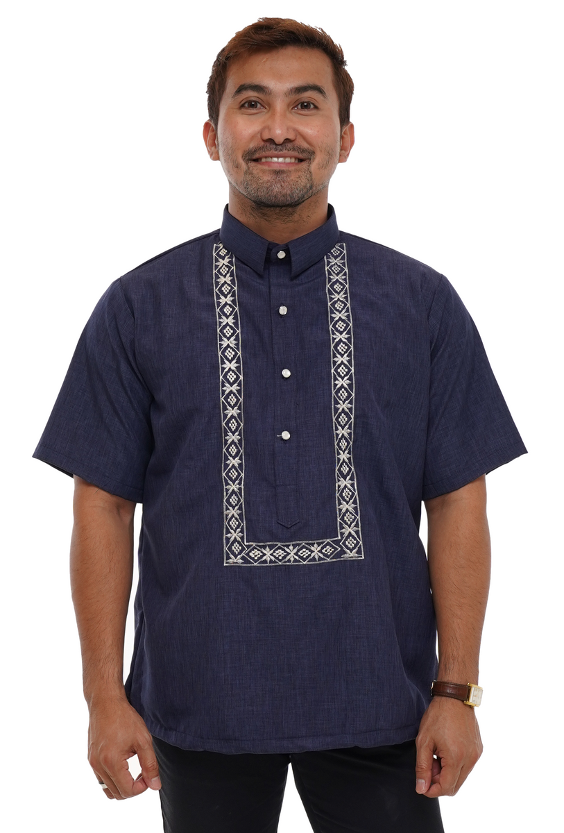 Office Navy Blue Barong For Sale Short Sleeve – Barong World