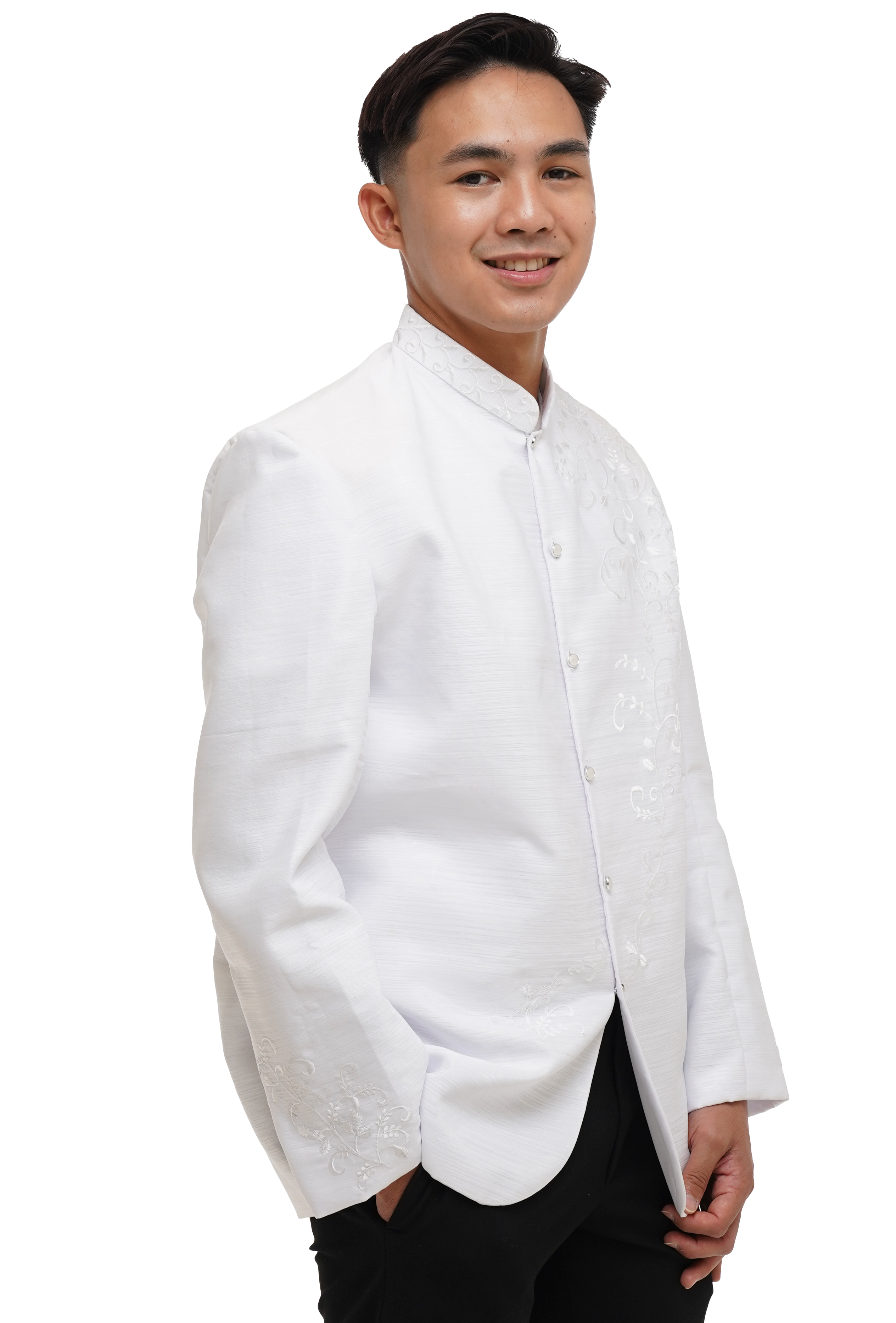 White Cocoon Satin Barong Tagalog Coat