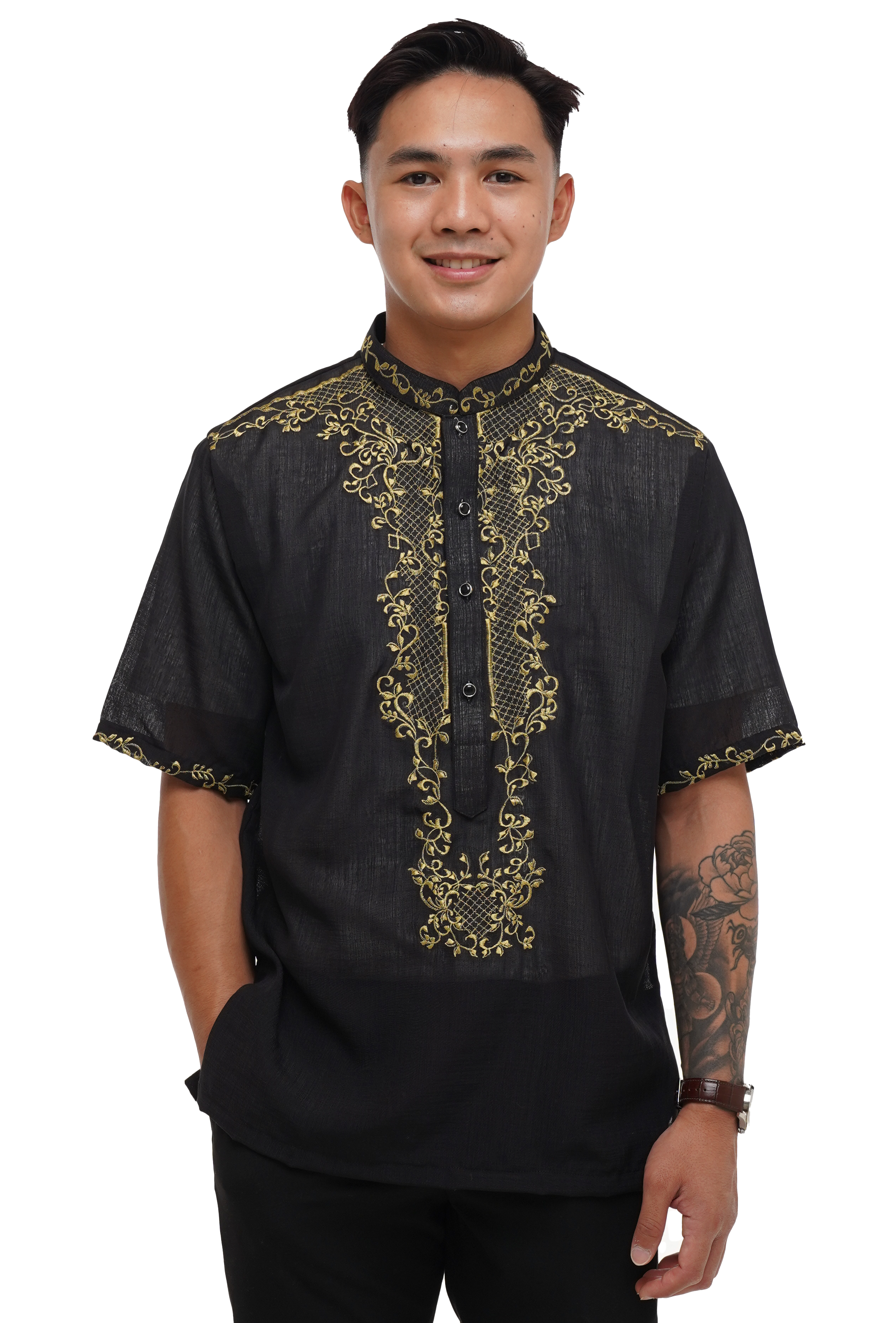 Black  Short Sleeve Barong 