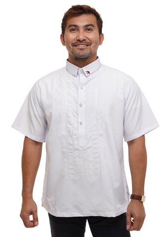 White Short Sleeves Barong Tagalog