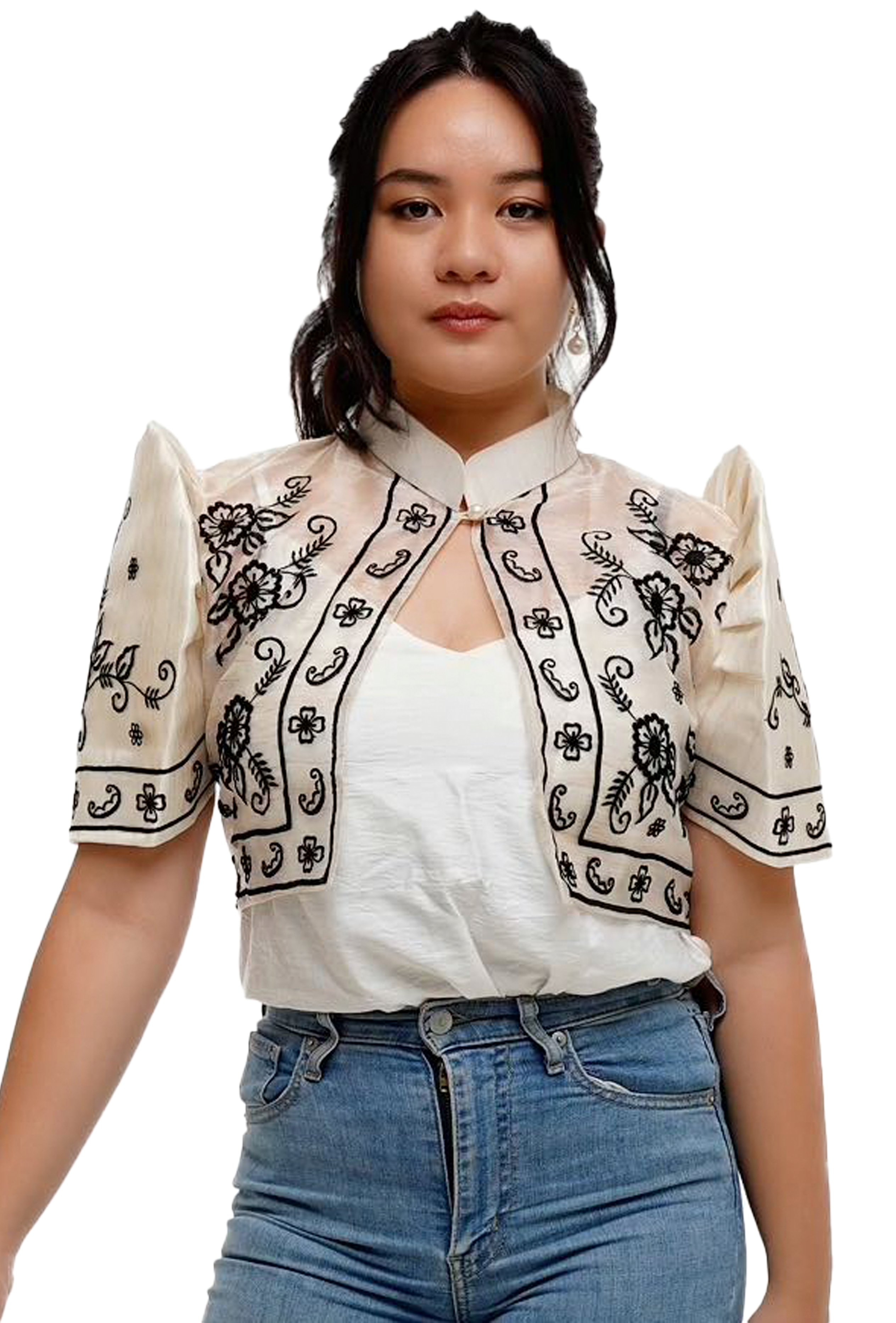 White Organza Filipiniana Bolero