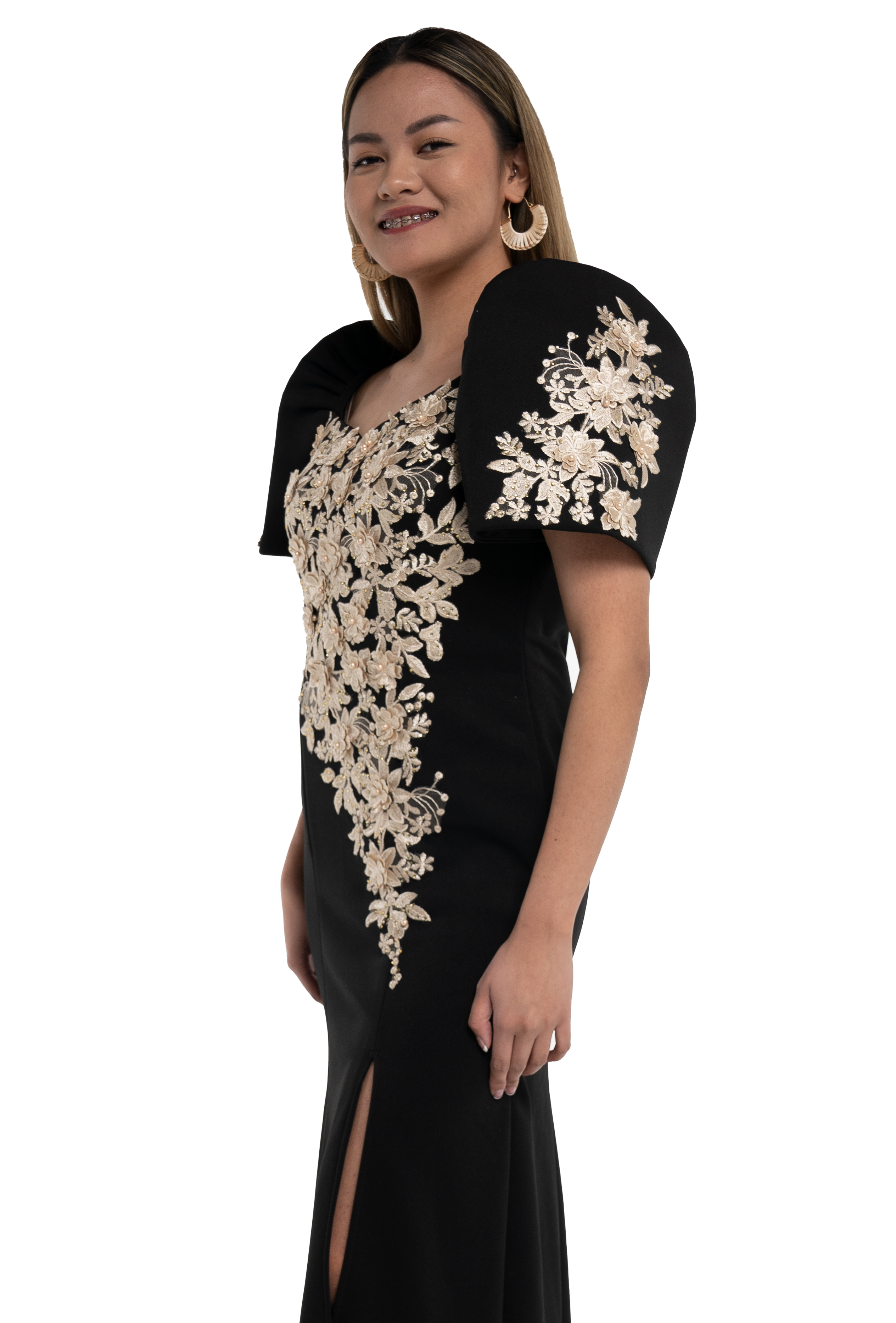 Elegant Neoprene Filipiniana Long Gown