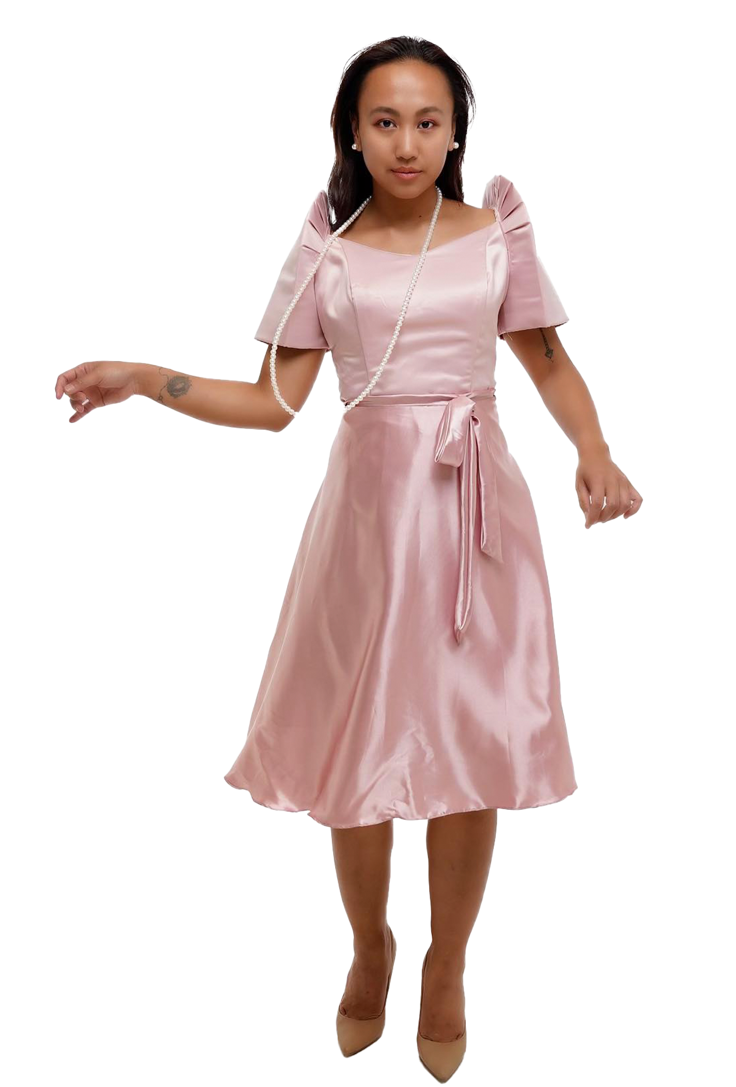 Pink Duchess Filipiniana Dress with butterfly sleeves