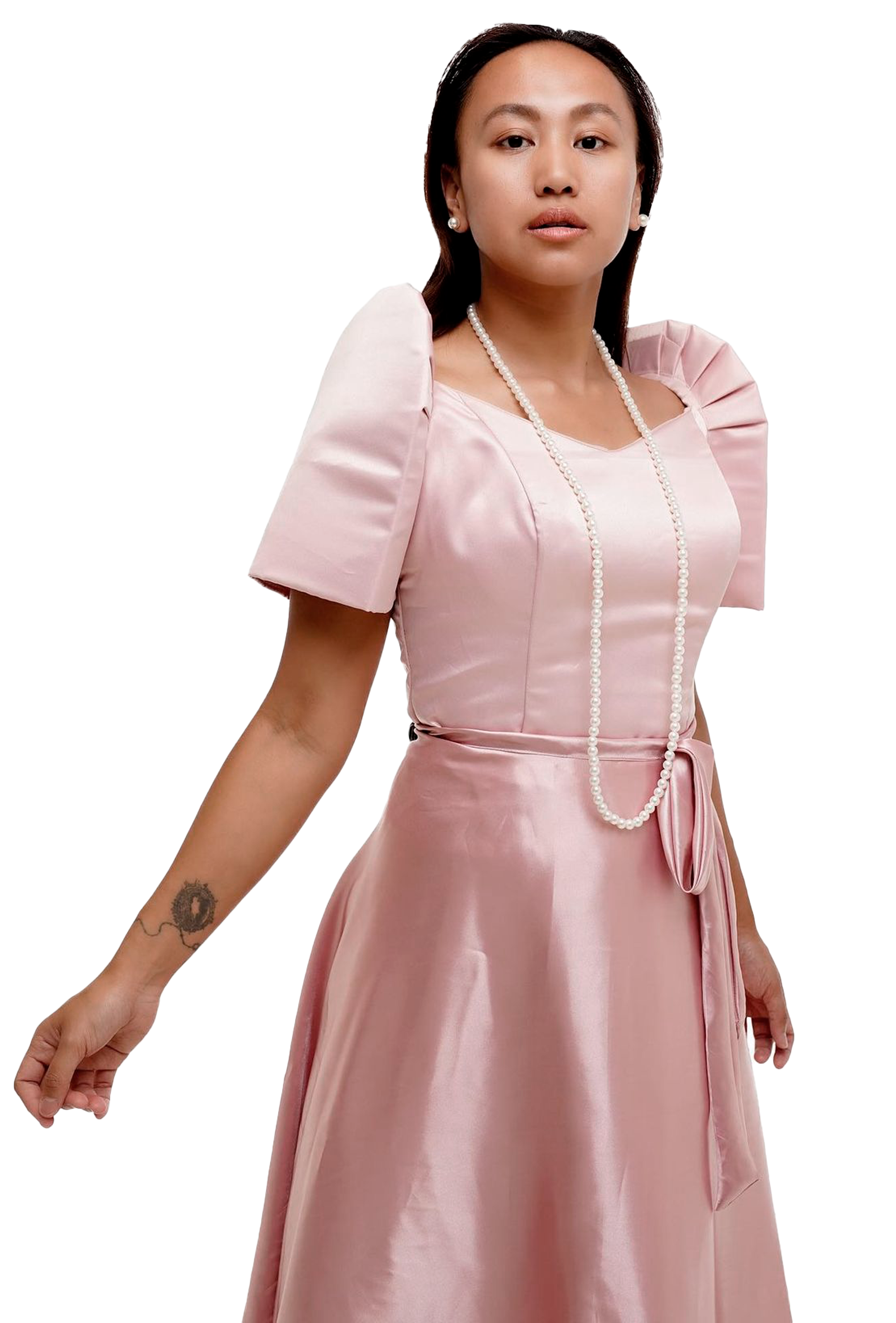 Elegant Pink Filipiniana Midi Dress 