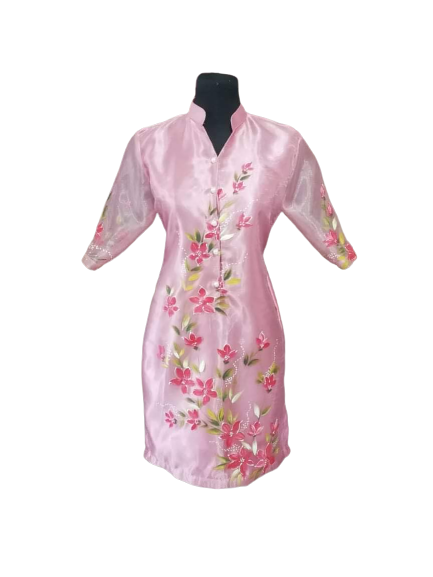 Pink Hand Painted Organza Barong Dress
