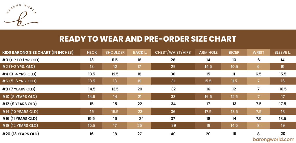 Kids Size chart
