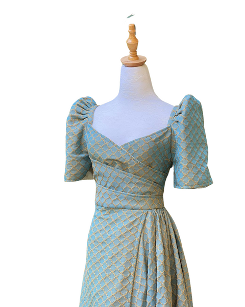 Ilocos Silk Pinilian Handmade Modern Filipiniana Wrap Around Dress - HW202