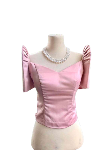Sexy Pink Classic Satin Filipiniana Top